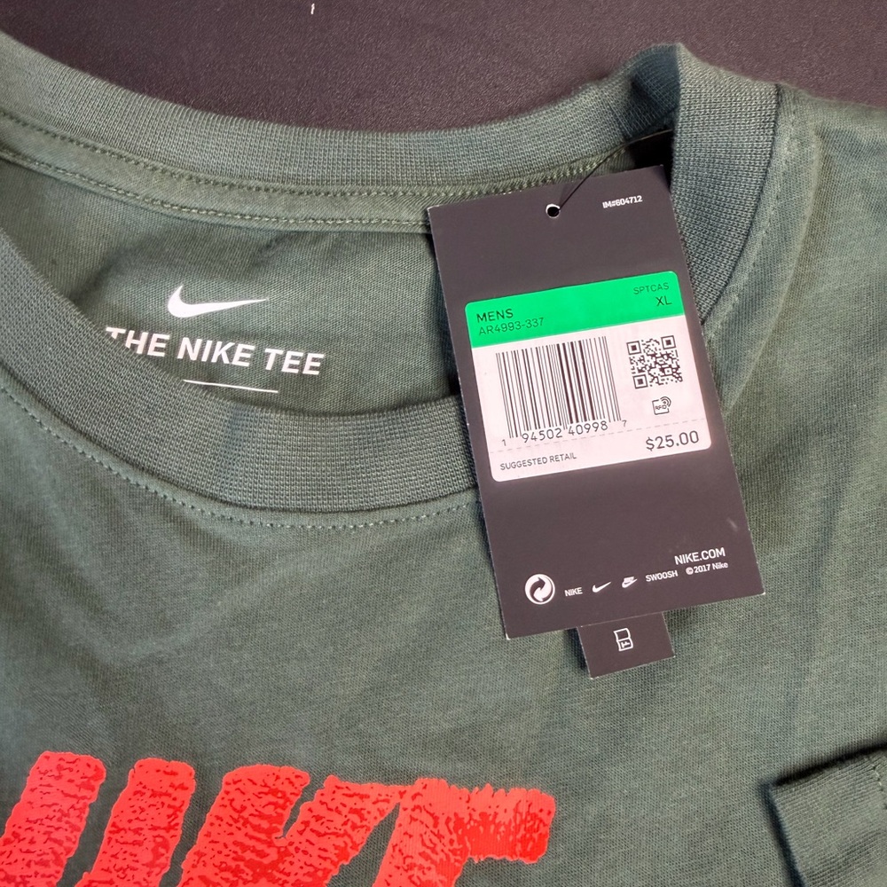 Nike Men's Olive Tee with Red Logo - Picture 3 of 7